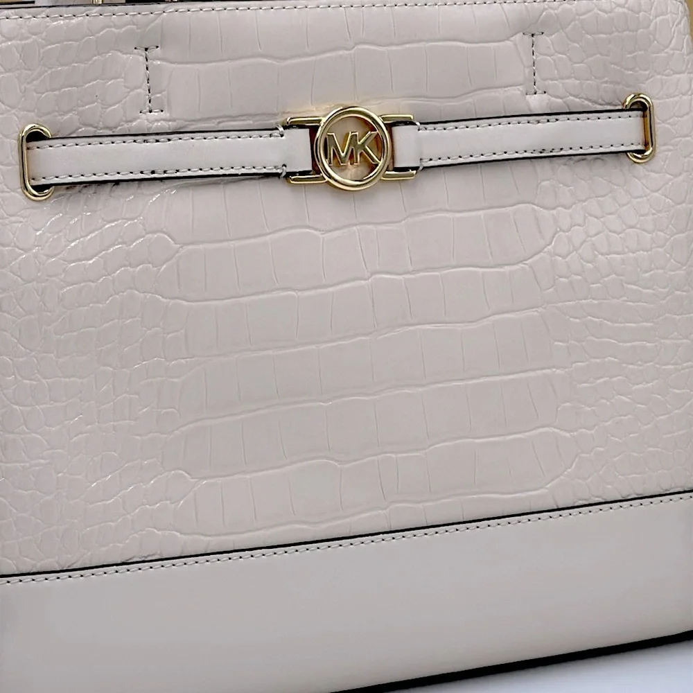 MICHAEL KORS Reed Large Leather Belted Satchel Crossbody Handbag Center Zip
